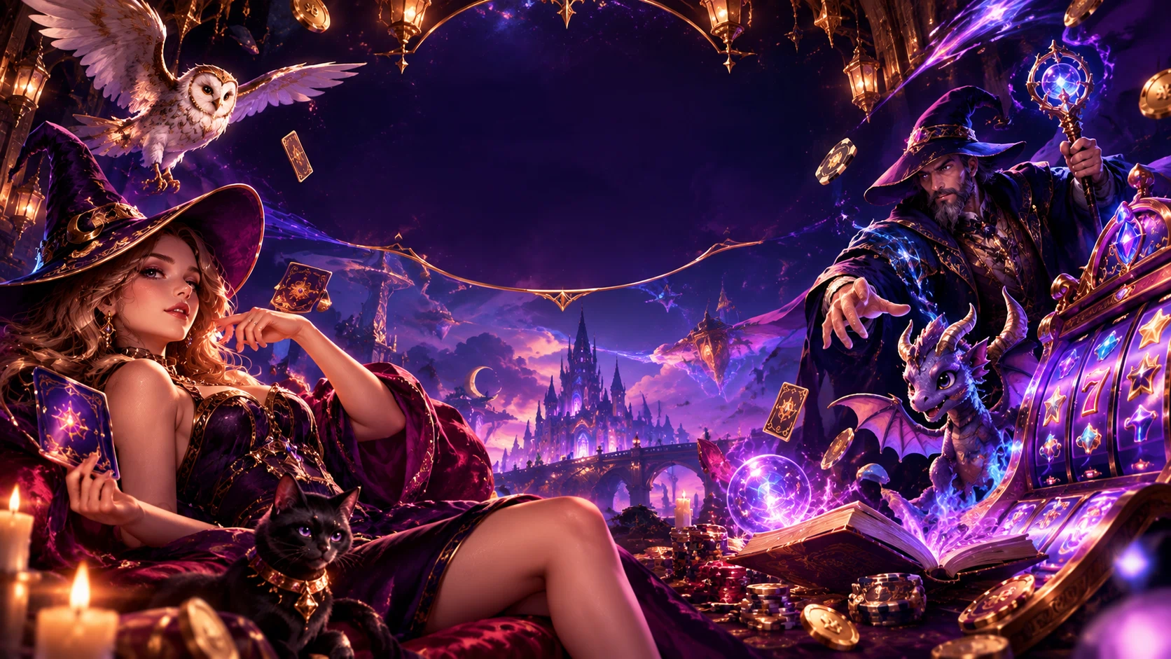 Arcane casino banner with mystical spells